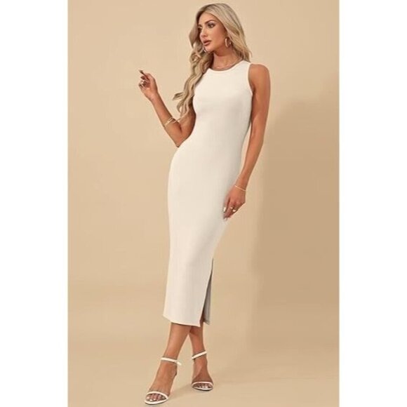 New Aware By Vero Moda Beige Wylder Twist Back Knit Midi Dress Womens Size S - Picture 1 of 10